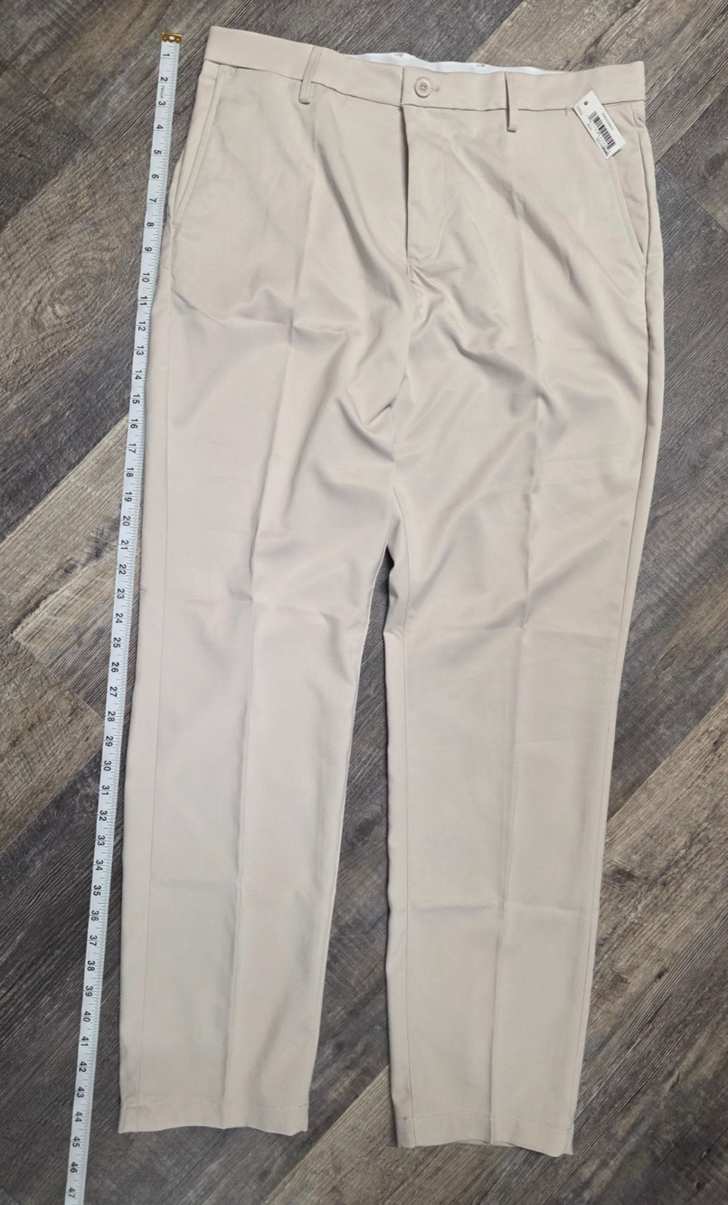 Amazon Essentials Mens Dress Pants 35x34 Stone Beige Flat Front Stretch NWT